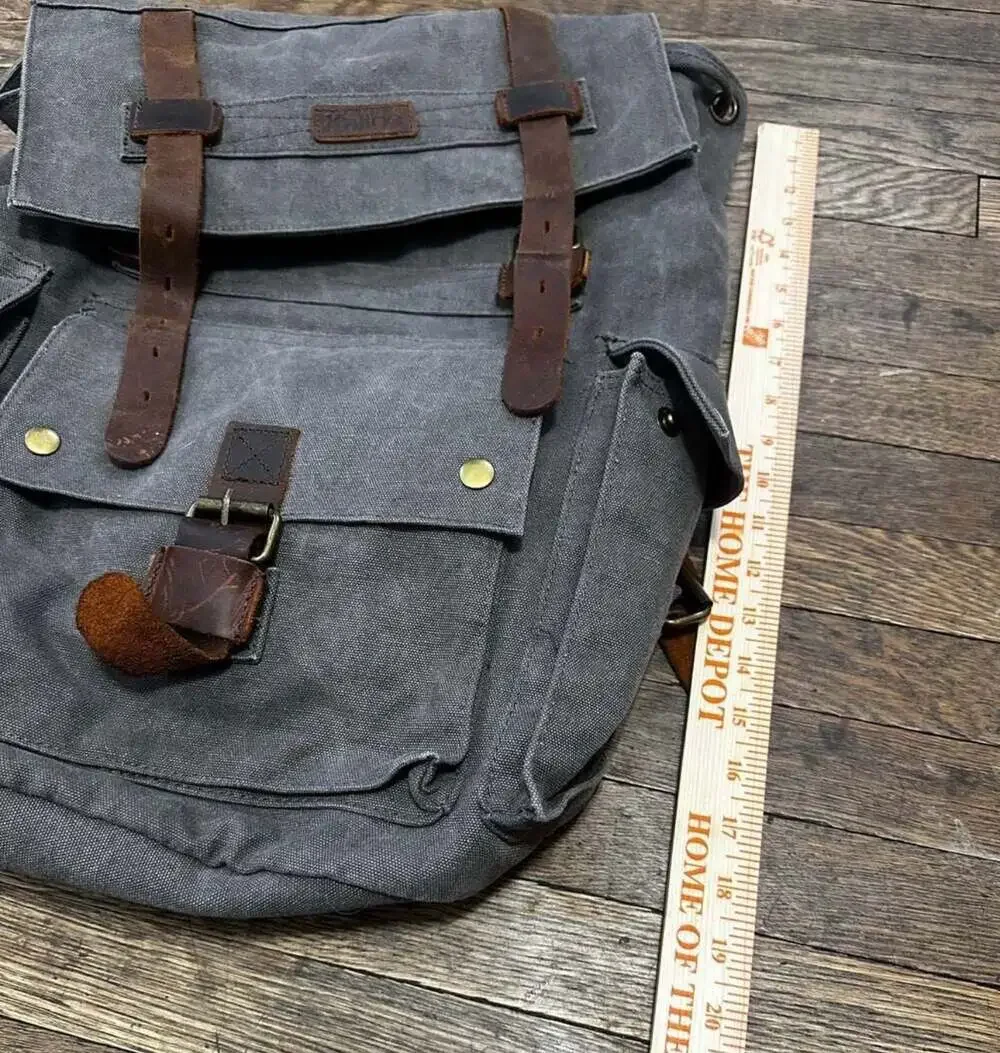 Kattee Vintage Waxed Canvas and Leather Rucksack Backpack Outdoor Travel Work